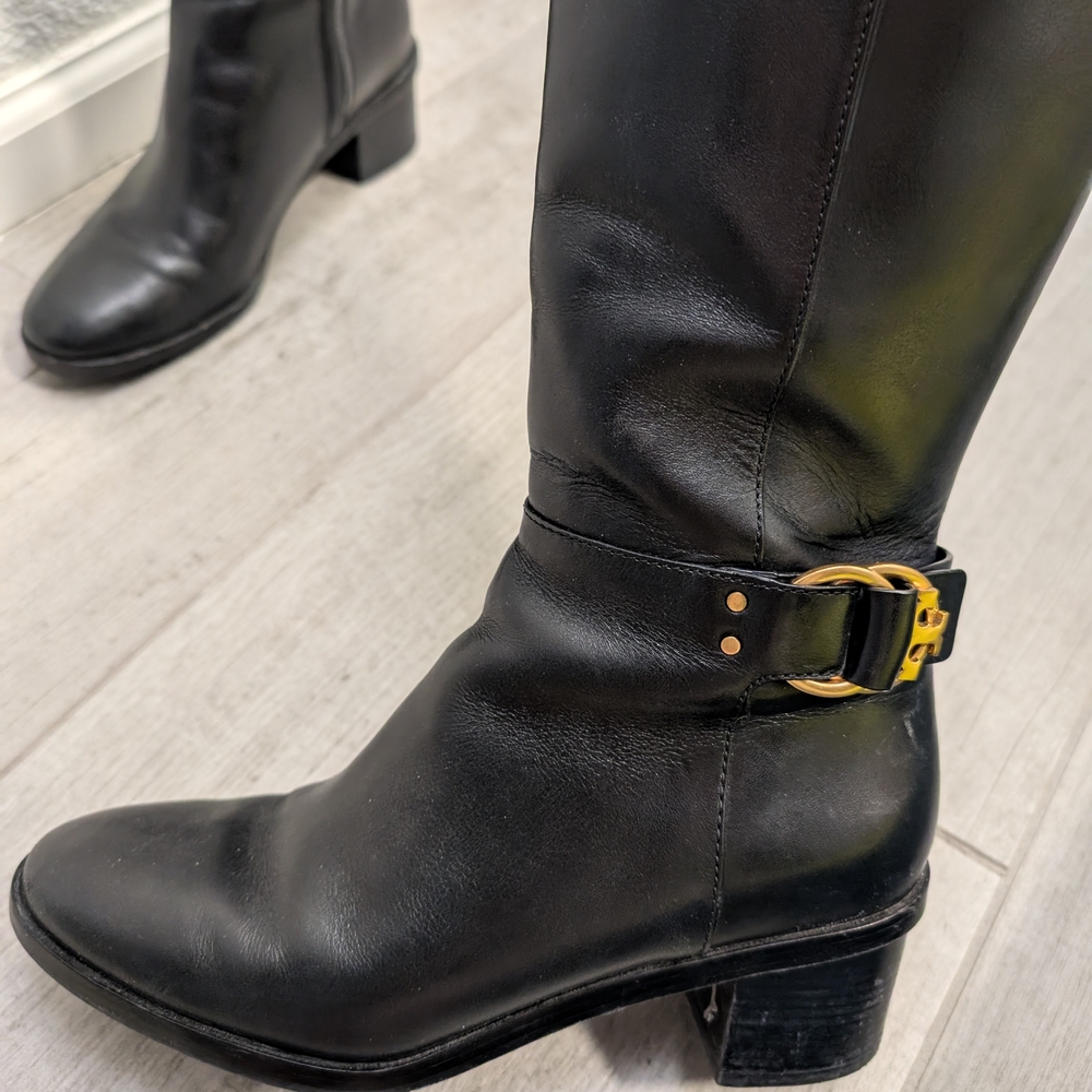 Tory Burch Black Leather Knee-High Boots - Picture 2 of 14